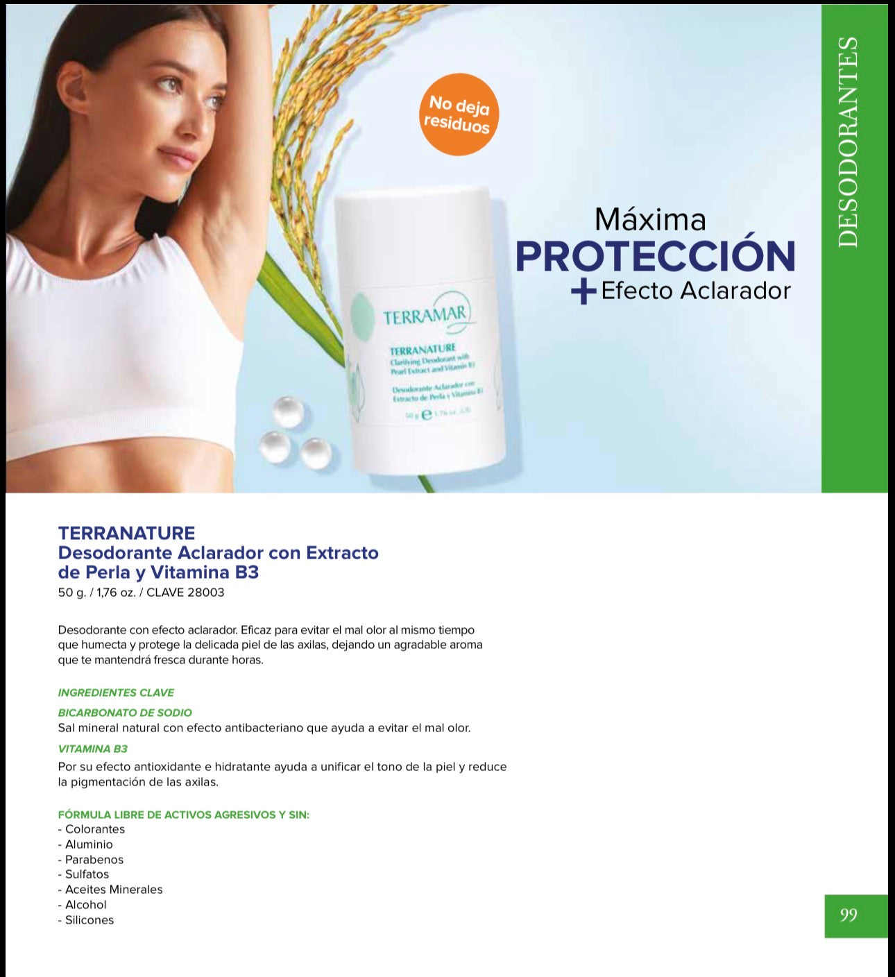 Terranature Desodorante Aclarador con Extracto de Perla y Vitamina B3 de Terramar