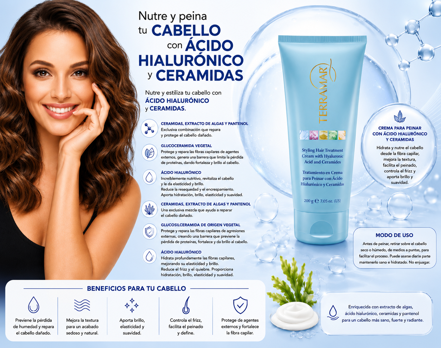 Tratamiento en crema para peinar con Ácido Hialurónico y Ceramidas