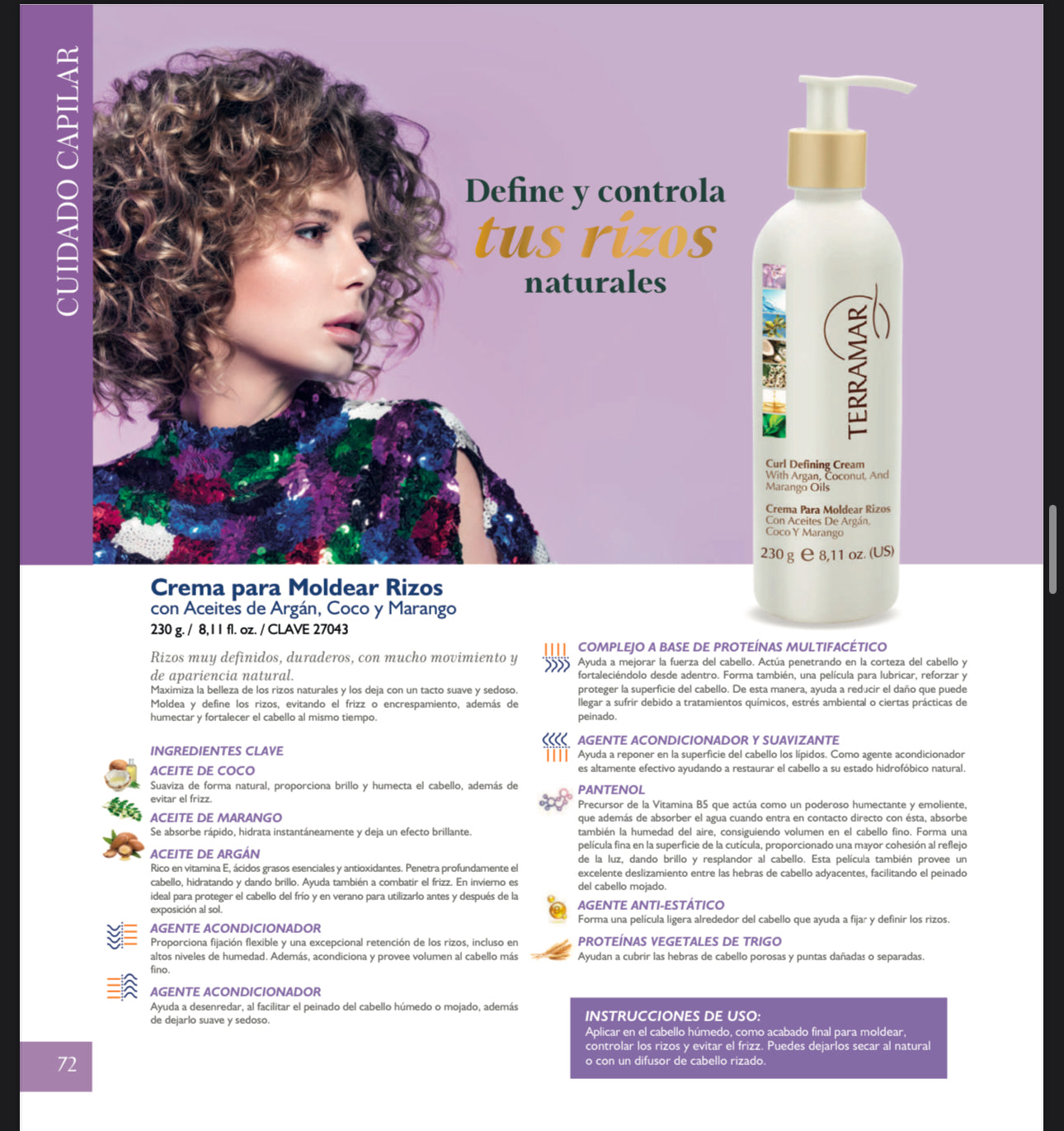 Crema para Moldear Rizos con Aceites de Argán, Coco y Marango