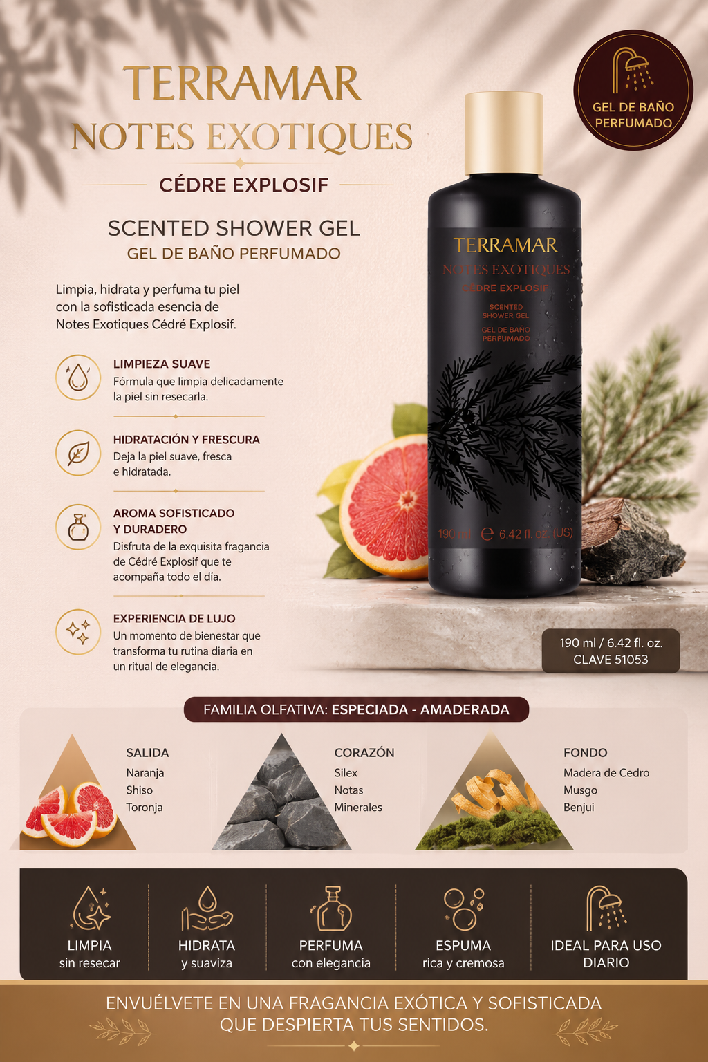 Gel de Baño Perfumado Notes Exotiques Cèdre Explosif | Terramar