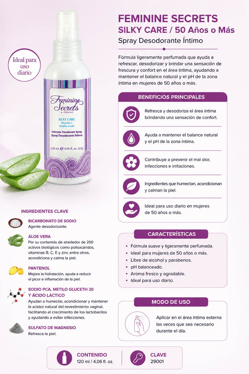 Feminine Secrets Silky Care / 50 Años o Más Spray Desodorante Íntimo – Terramar
