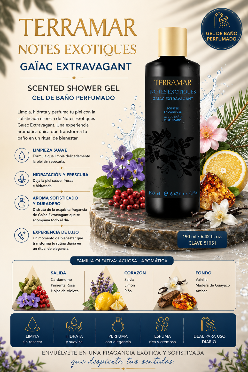 Gel de Baño Perfumado Notes Exotiques Gaïac Extravagant | Terramar