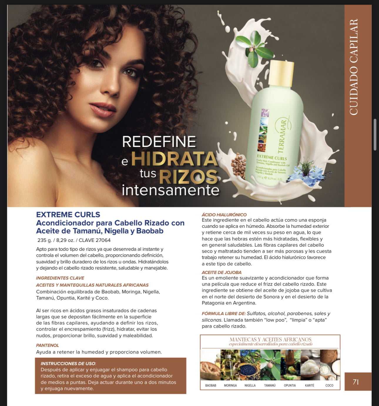 Acondicionador para Cabello Rizado con Aceite de Tamanú, Nigella y Baobab 8,29 oz.