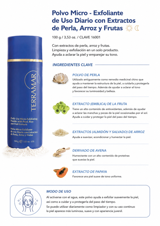 Polvo Micro-Exfoliante Diario con Extractos de Perla, Arroz y Frutas