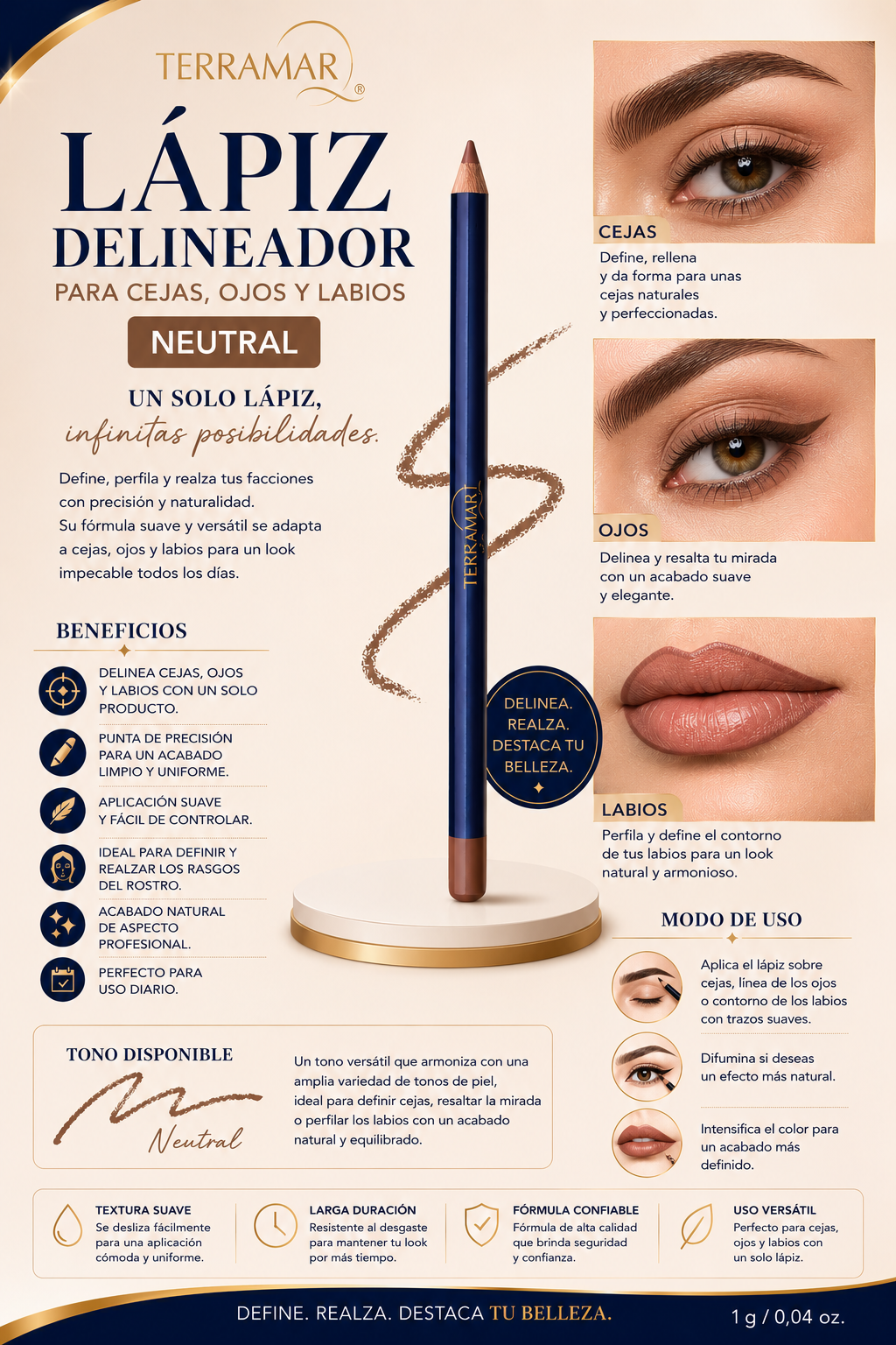 Lápiz Delineador para Cejas, Ojos y Labios – Neutral | Terramar