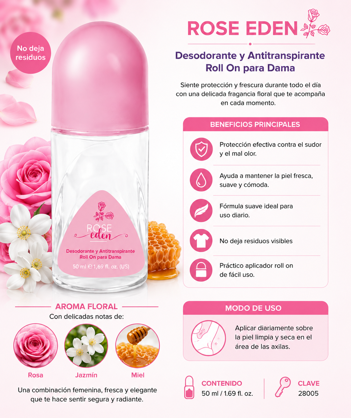 Rose Eden Desodorante y Antitranspirante Roll On para Dama de Terramar