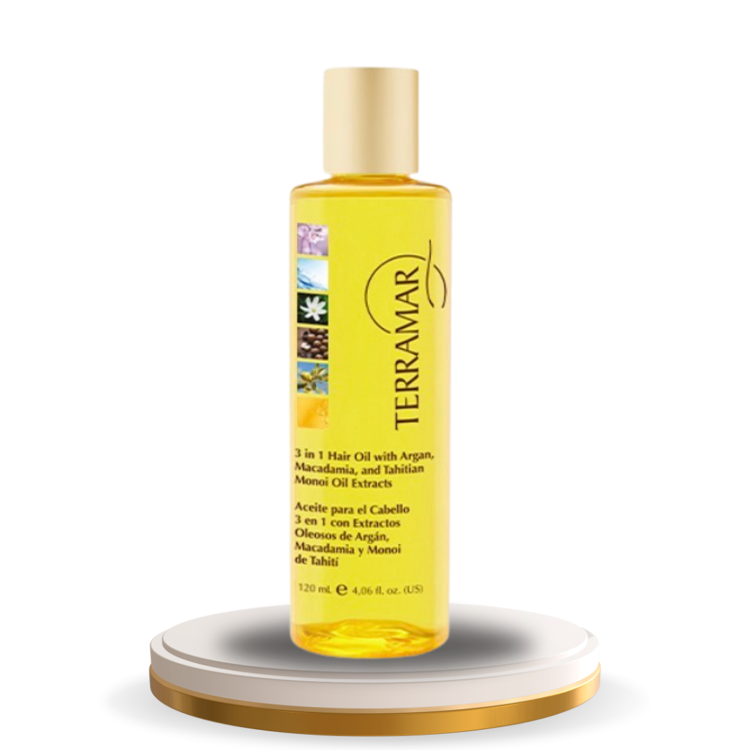 Aceite - Oleo para el Cabello 3 en l con Extractos Oleosos de Argán, Macadamia y Monoi de Tahití
120 mL / 4,06 fl. oz.