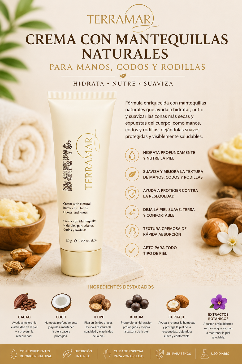 Crema con Mantequillas Naturales para Manos, Codos y Rodillas | Terramar
