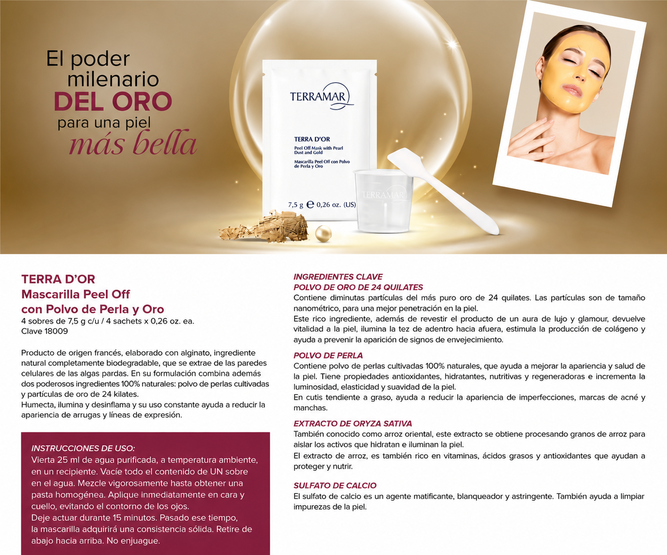 TERRA D’OR Mascarilla Peel Off con Polvo de Perla y Oro