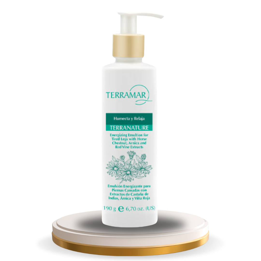 Emulsión Energizante Terranature para Piernas Cansadas con Extractos de Castaña de Indias, Árnica y Viña Roja de Terramar