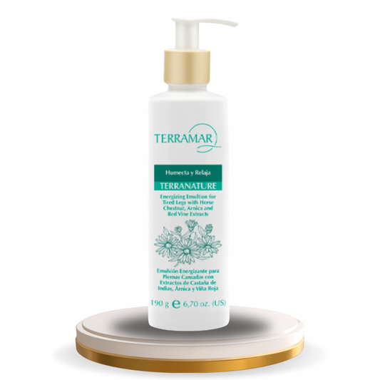Emulsión Energizante Terranature para Piernas Cansadas con Extractos de Castaña de Indias, Árnica y Viña Roja de Terramar