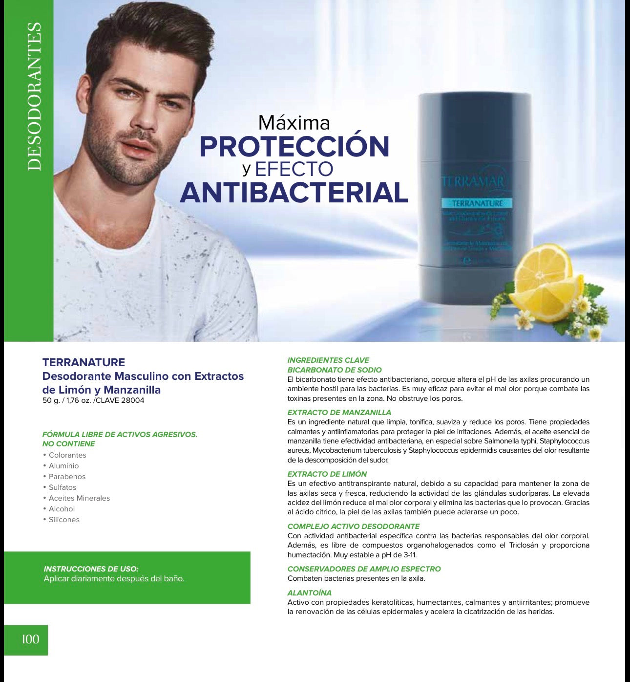 Terranature Desodorante Masculino con Extractos de Limón y Manzanilla de Terramar