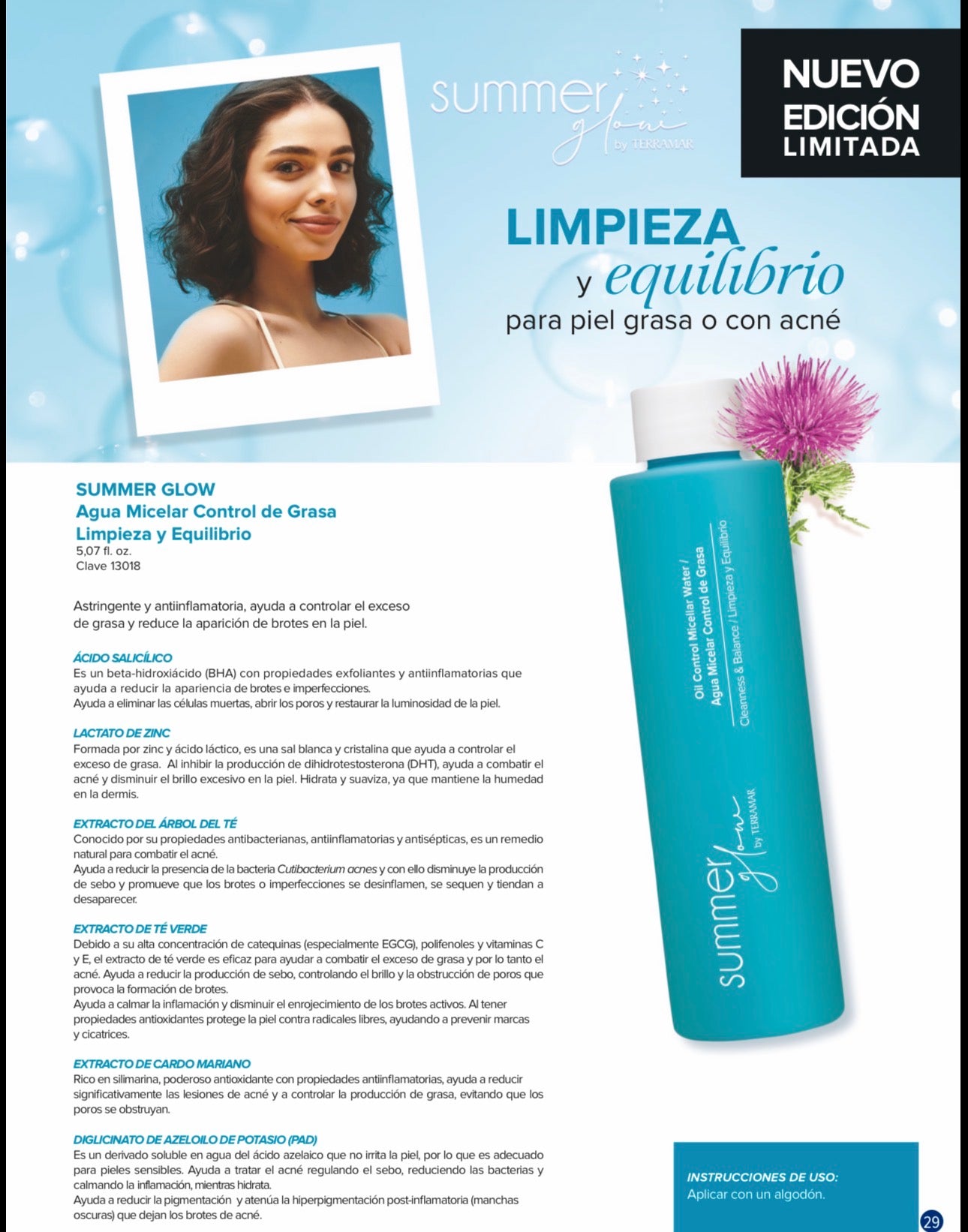 Summer Glow Agua Micelar Control de Grasa | Limpieza y Equilibrio | Terramar