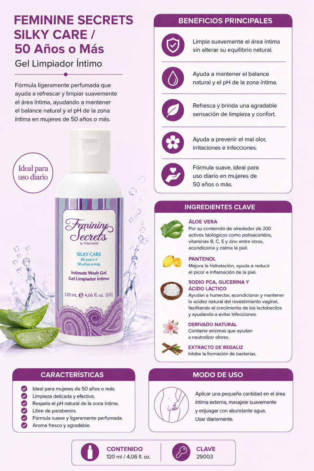 Feminine Secrets Silky Care / 50 Años o Más Gel Limpiador Íntimo – Terramar