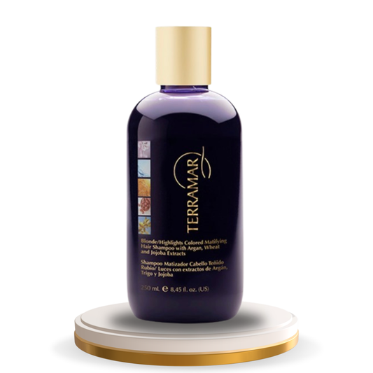 Shampoo Matizador Cabello
Teñido Rubio/Luces con Extractos de Argán, Trigo y Jojoba