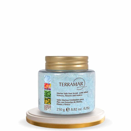 Sales Marinas Exfoliantes para Pies con Extractos de Menta, Flores y Árnica de Terramar