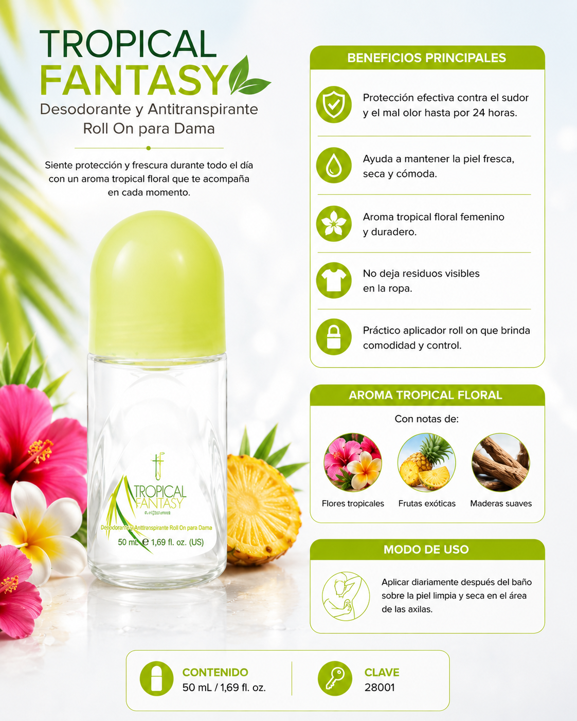 TROPICAL FANTASY Desodorante y Antitranspirante Roll On para Dama – Terramar