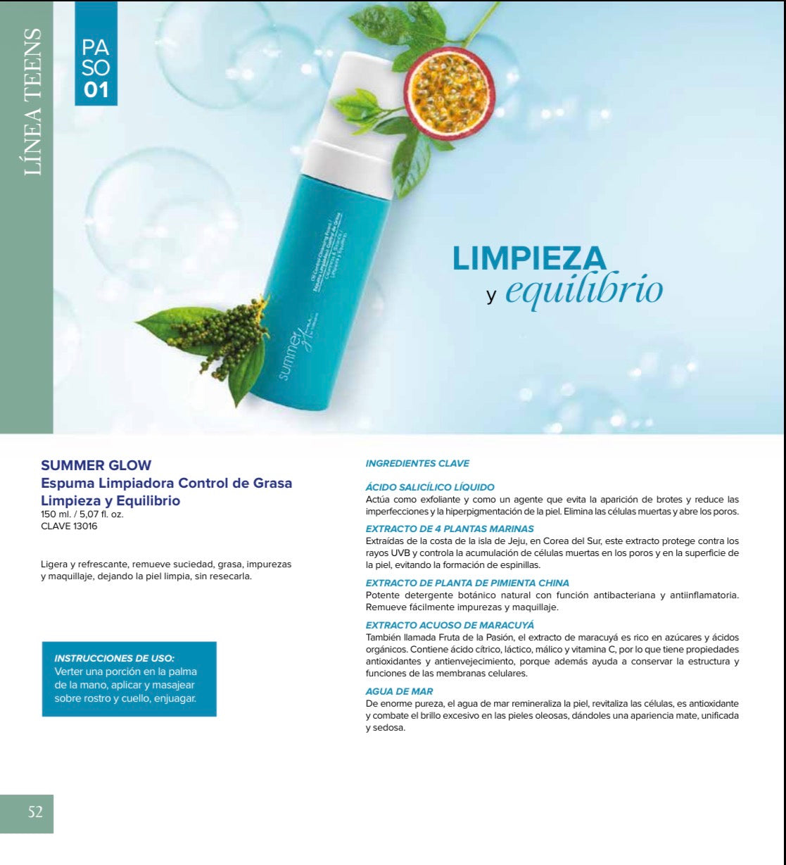 Summer Glow Espuma Limpiadora Control de Grasa Limpieza y Equilibrio de Terramar - Paso 1