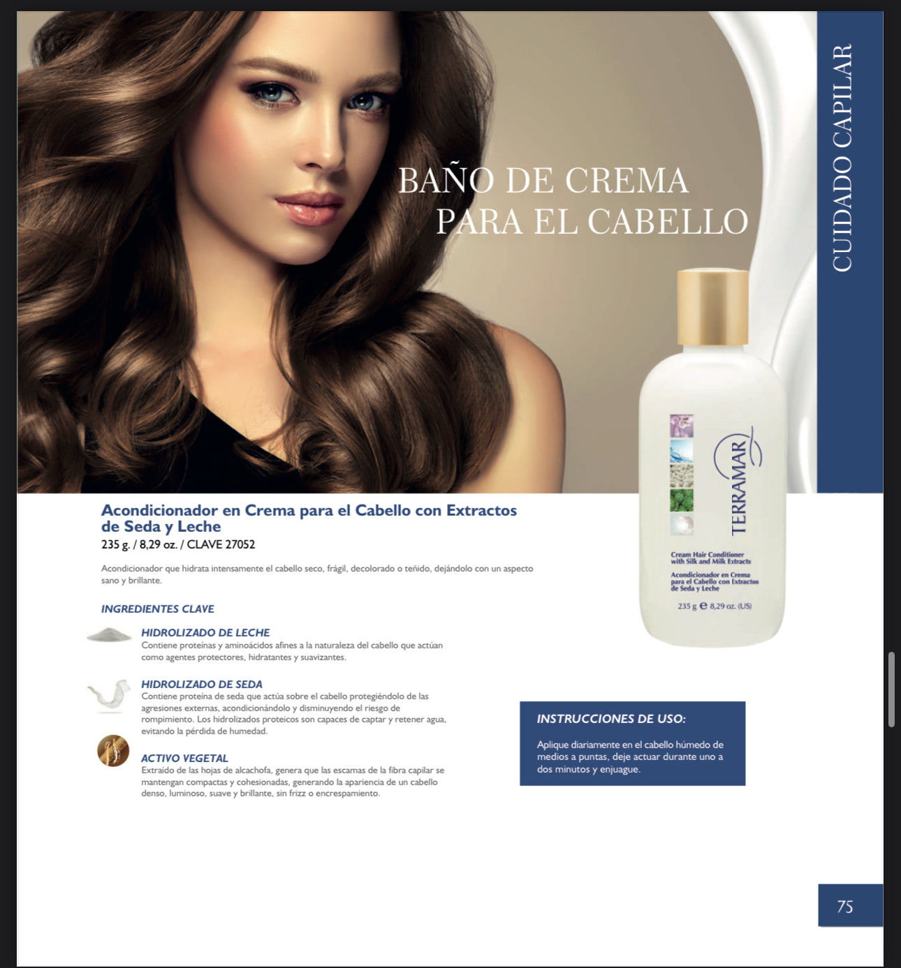 Acondicionador en Crema para el Cabello con Extractos de Seda y Leche - Terramar 8,29 oz.