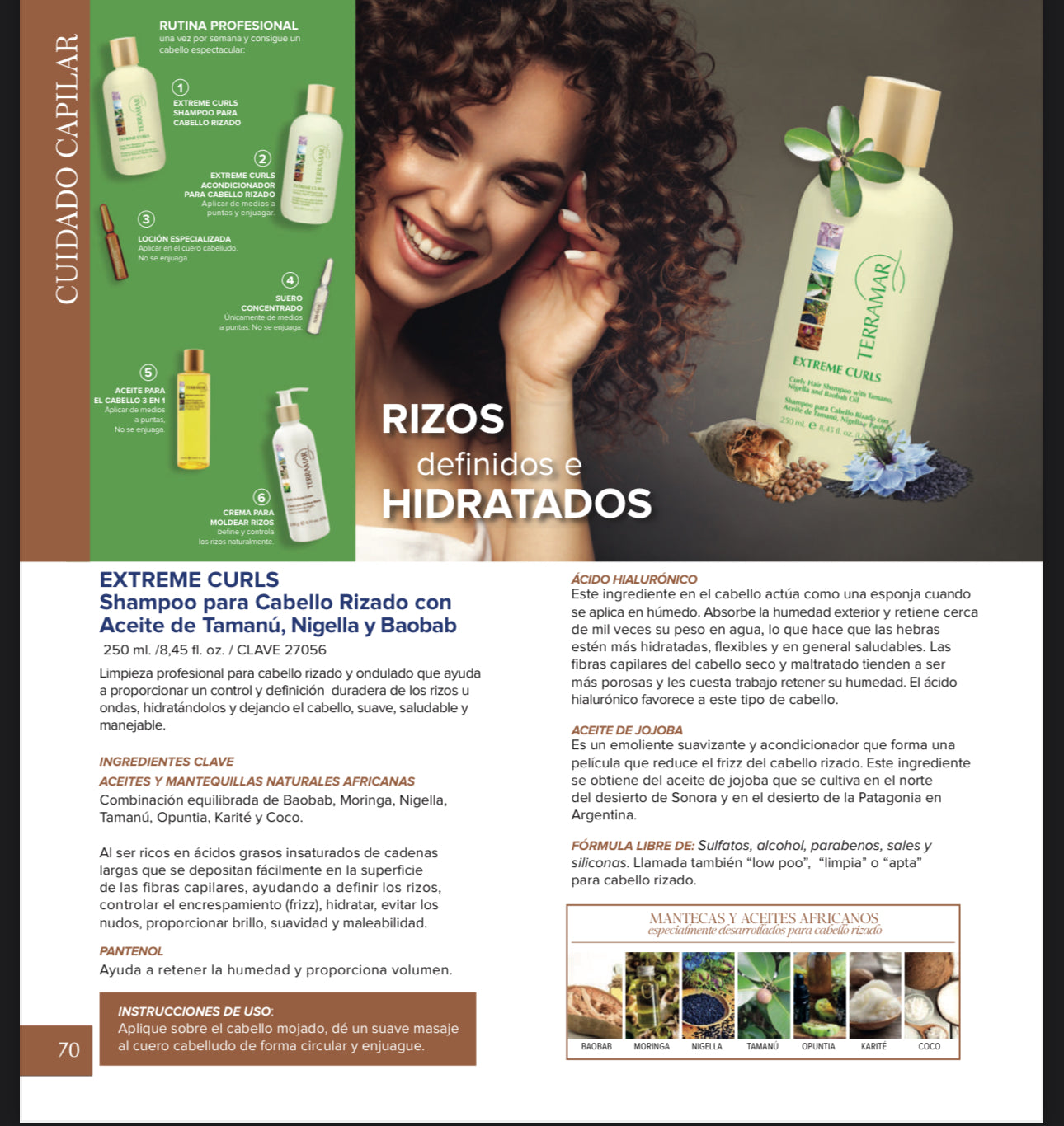 Shampoo para Cabello Rizado con Aceite de Tamanú, Nigella y Baobab 250 ml. /8,45 fl. oz.