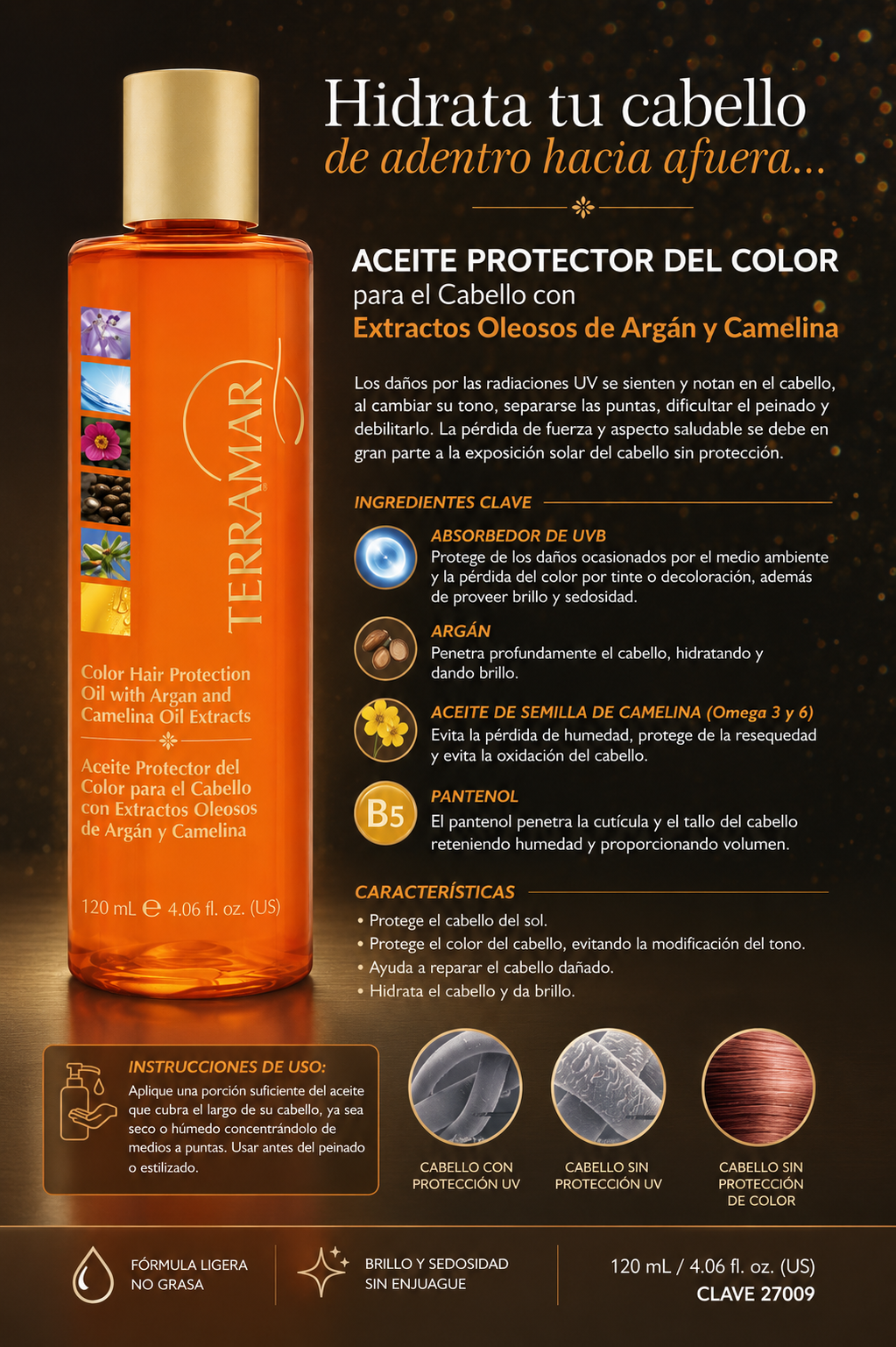 Aceite Protector del Color para el Cabello con Extractos Oleosos de Argán y Camelina