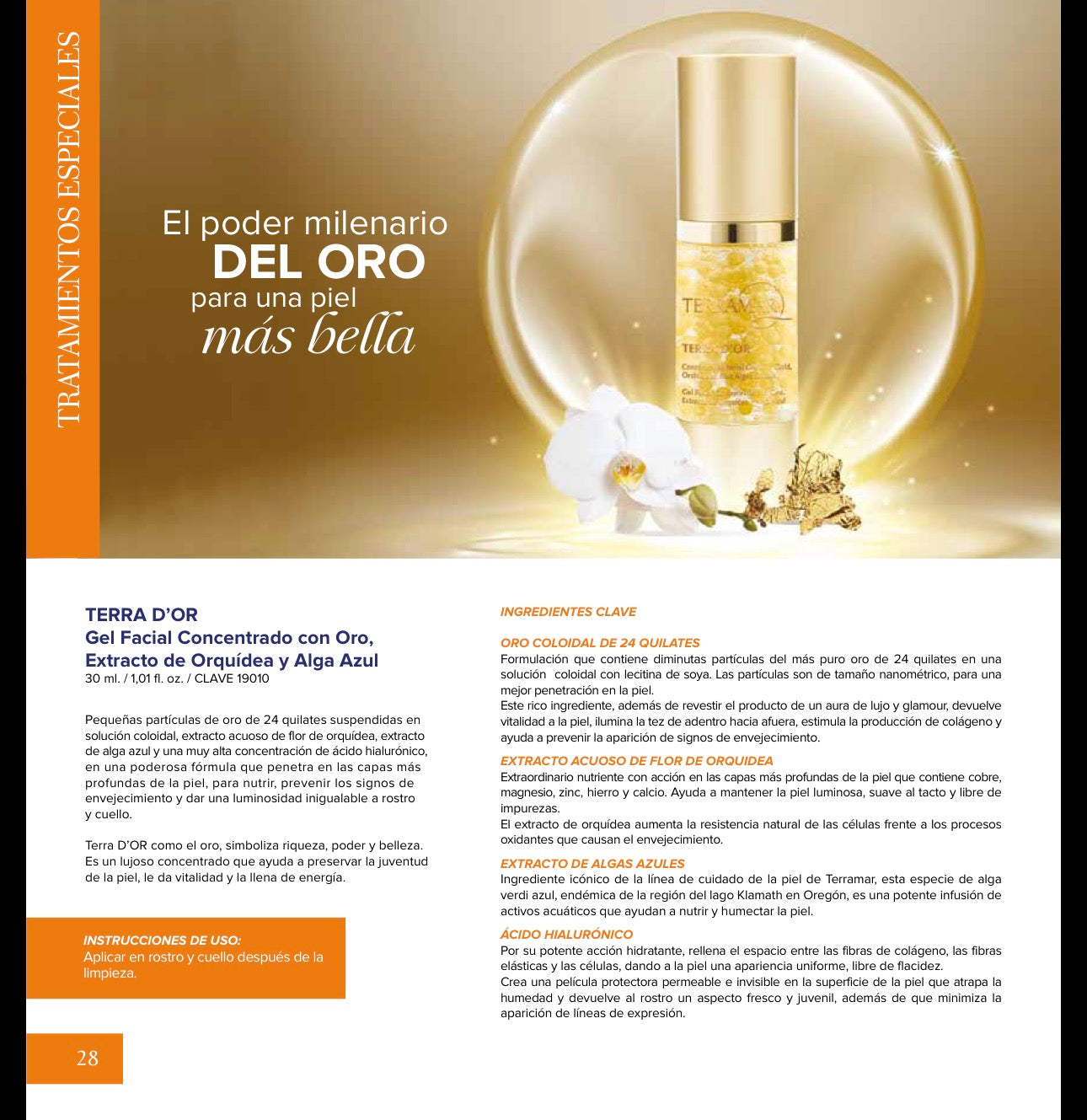 TERRA D’OR Gel Facial Concentrado con Oro, Extracto de Orquídea y Alga Azul