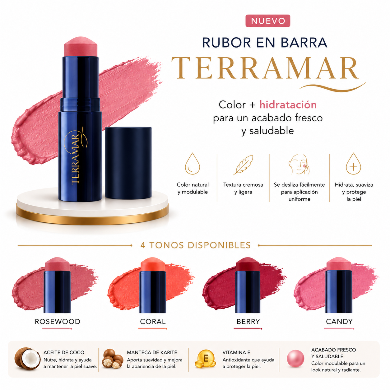 Rubor en Barra con Aceite Natural de Coco | Terramar
