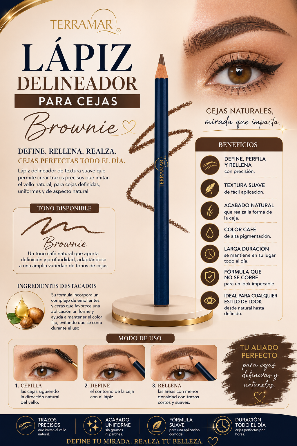 Lápiz Delineador para Cejas – Brownie | Terramar