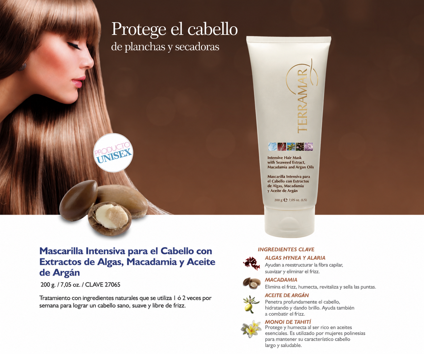 Mascarilla Intensiva para el Cabello con Extractos de Algas, Macadamia y Aceite de Argán
200 g. / 7,05 oz.
