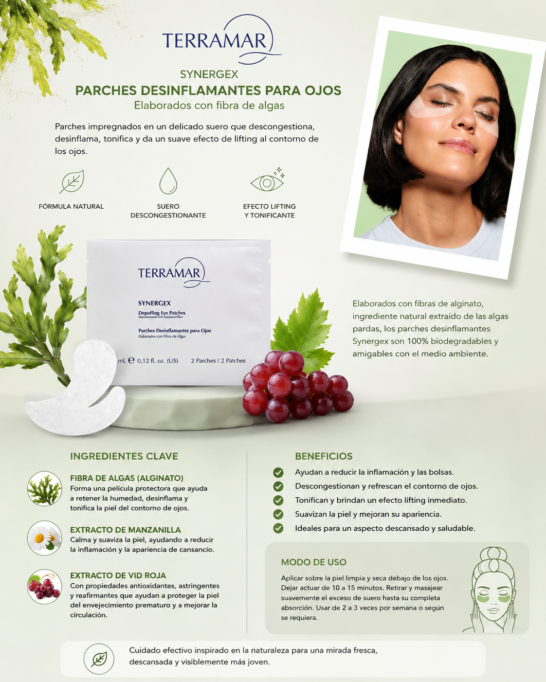 SYNERGEX Parches Desinflamantes para Ojos con Fibra de Algas - 4 pares
