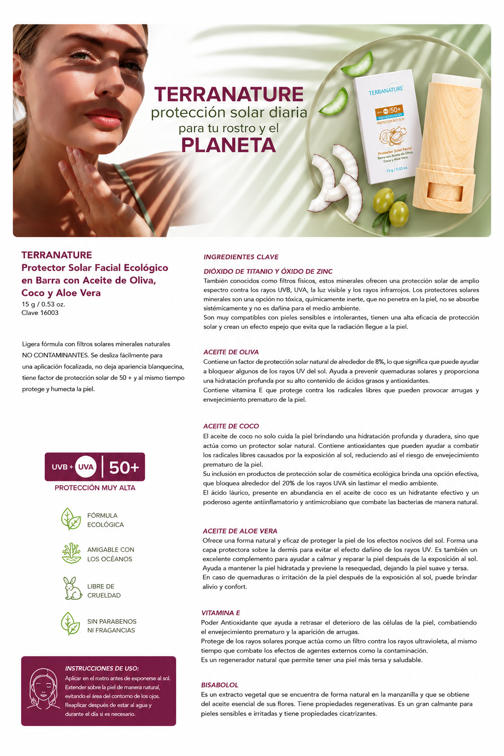 TERRANATURE Protector Solar Facial Ecológico en Barra de Terramar