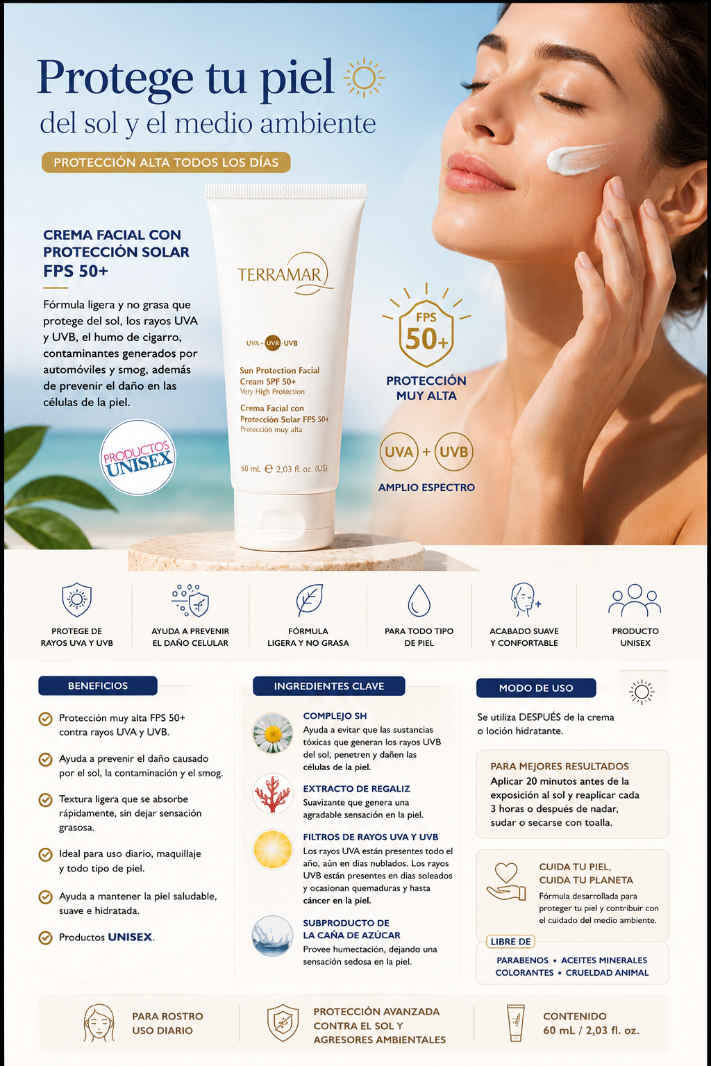 Crema Facial con Protección Solar FPS 50+ de Terramar